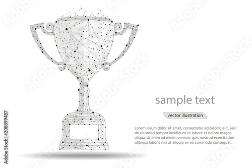 abstract design winner cup , logo isolated from low poly wireframe on white background. Vector abstract polygonal image mash line and point. Digital graphics