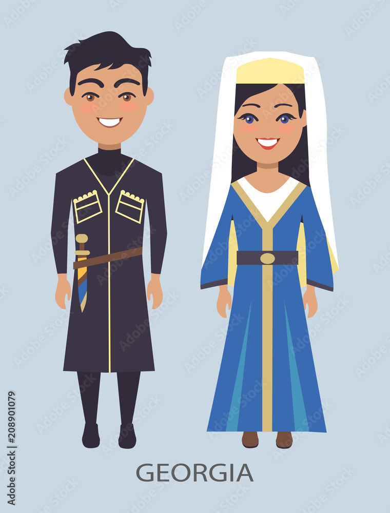 Georgia Costumes, on Vector Illustration Blue