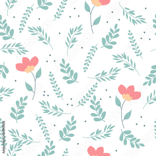 Seamless cute floral vector pattern background. Flower pattern on white background. © bbgreg
