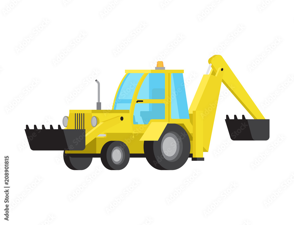 Loader with Excavator Bucket Flat Vector Isolated