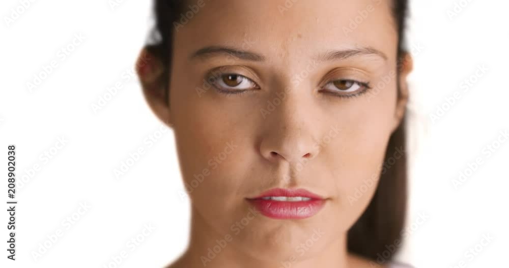 Close up of beautiful Caucasian woman in studio with copyspace, Portrait of woman in her 20s on white background with copy space, 4k Close up of beautiful Caucasian woman in studio with copyspace, Portrait of woman in her 20s on white background with copy space, 4k