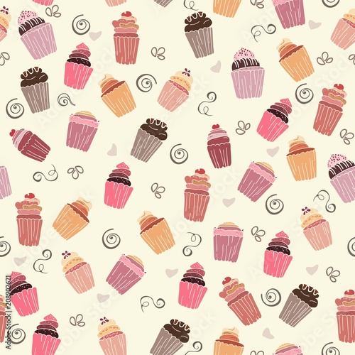 Seamless pattern with cupcakes vector illustration