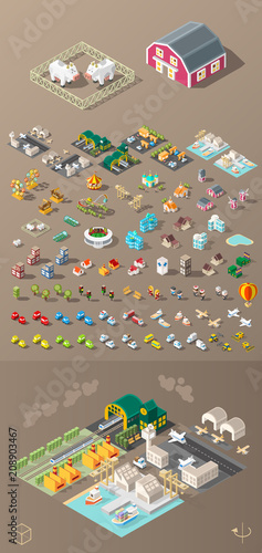 Build Your Own City . Set of Isolated Minimal City Vector Elements on Dark  Background