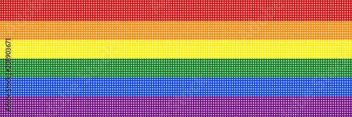 Rainbow banner of colorful dots texture on transparent (white) background. Colors of LGBT pride flag, symbol of lesbian, gay, bisexual, transgender, and questioning (LGBTQ). Vector illustration, EPS10