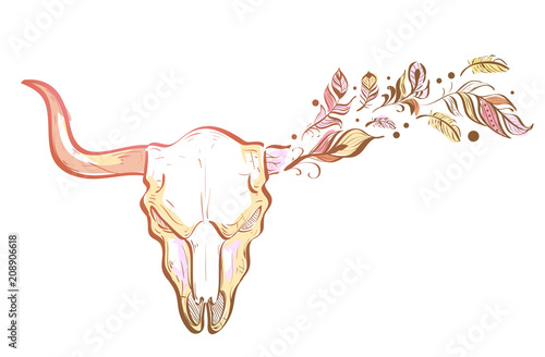 Bull Head Boho Design Illus...