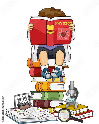Kid Boy Reading Physics Boo...