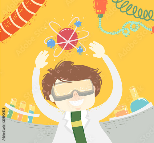 Kid Boy Scientist Atom Floa...
