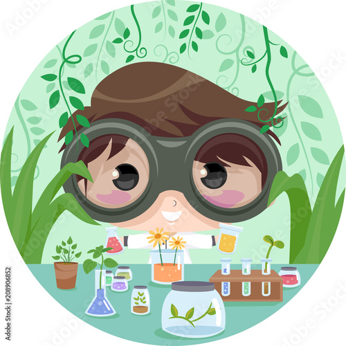 Kid Boy Scientist Plants Il...