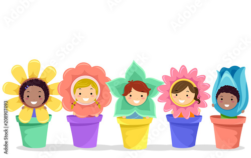 Stickman Kids Flowers Pots ...