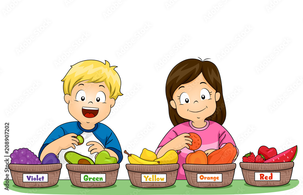 Kids Sort Fruits Basket Color Illustration Stock Vector | Adobe Stock