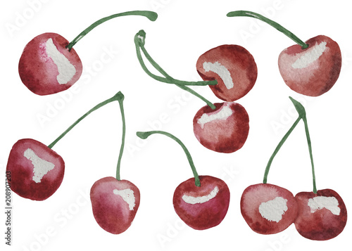 watercolor cherry berry set isolated illustration