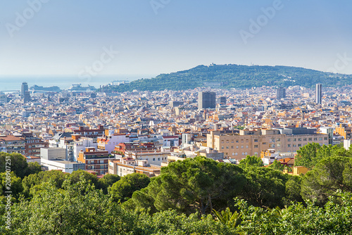 Vew of Barcelona from Park Guell. Panoramic view of Barcelona.