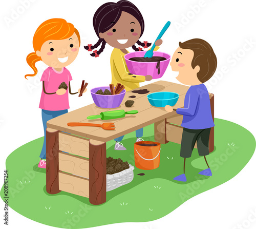 Stickman Kids Make Mud Pie Illustration