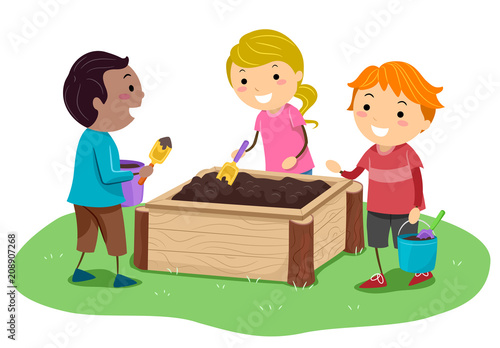 Stickman Kids Play Mud Box Illustration