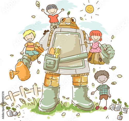Stickman Kids Garden Robot ...