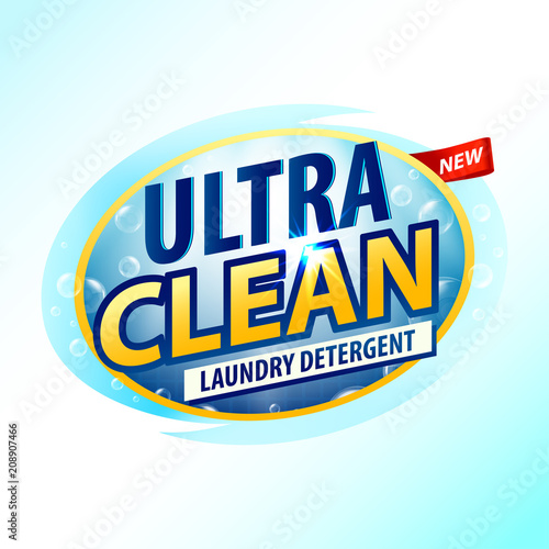 Vector Design template of Laundry Detergent. Detergent powder design, cleaner label. Toilet or bathroom tub cleaner concept