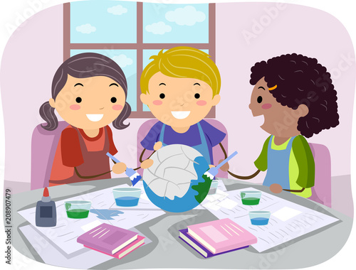 Stickman Kids Paper Mache Earth Illustration