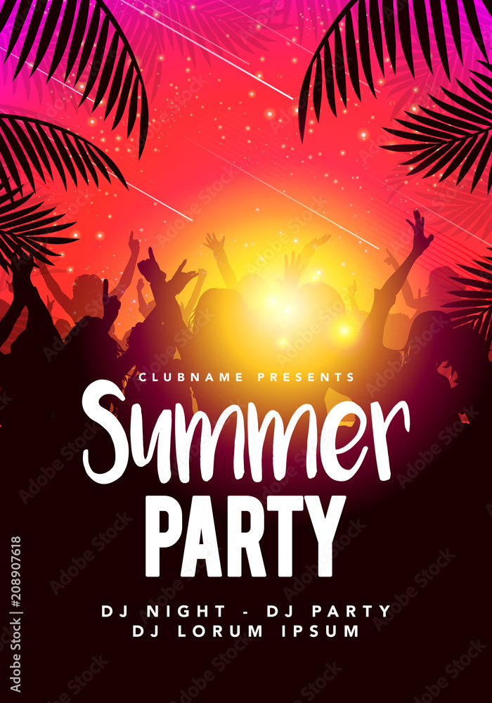 Vector illustration abstract flyer poster design summer beach party template - obrazy, fototapety, plakaty 