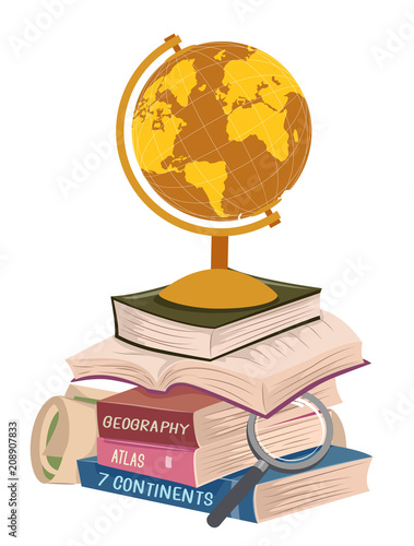 Geography Books Stack Long Reading Illustration