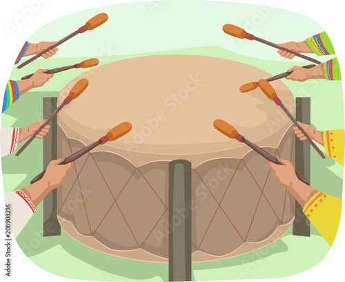 Hands Pow Wow Drum Illustration