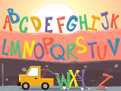 Towing Truck Alphabet Illustration