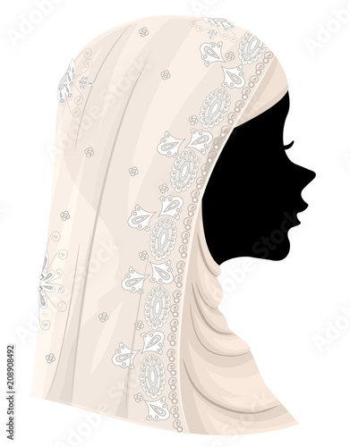 Silhouette Girl Muslim Wedding Veil Illustration
