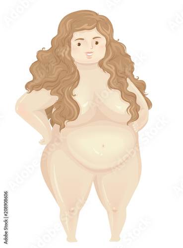 Girl Fat Positivity Nude Confidence Illustration Stock Vector | Adobe Stock