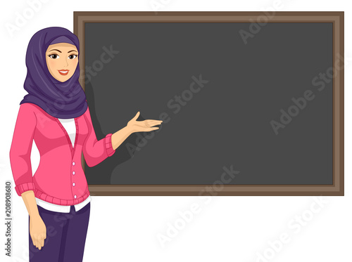 Girl Muslim Teacher Board Illustration