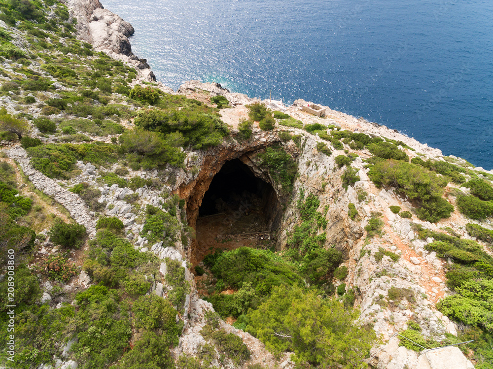 Aerial image of Odysseus cave on island Mljet