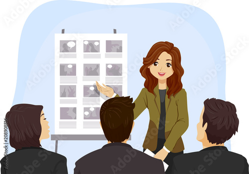 Teen Girl Film Present Story Board Illustration