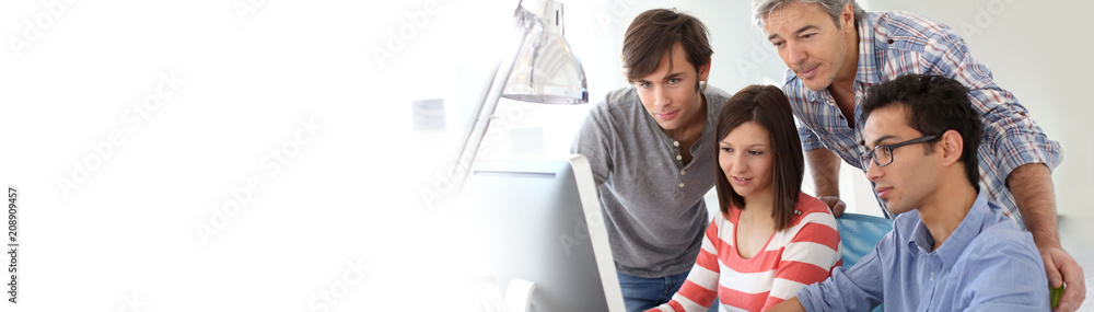 Fototapeta premium Teacher with students working on desktop, template