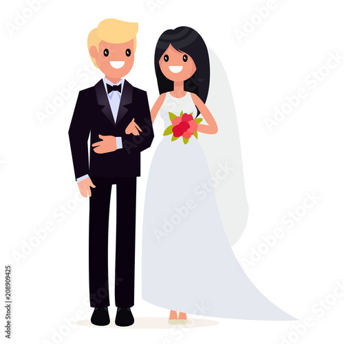 Bride and groom. Wedding. The style is flat.
