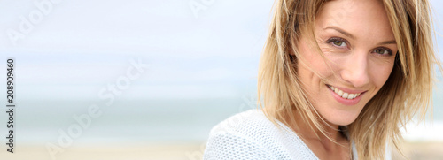 Portrait of beautiful 40-year-old blond woman, template