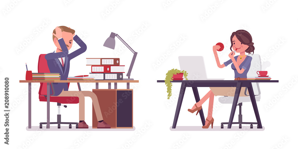 Male and female office secretary at the desk