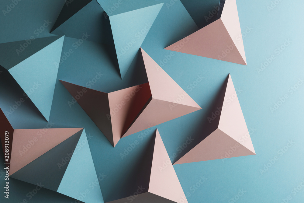 Fototapeta Skład z trójgraniastymi kształtami papier, błękitny tło