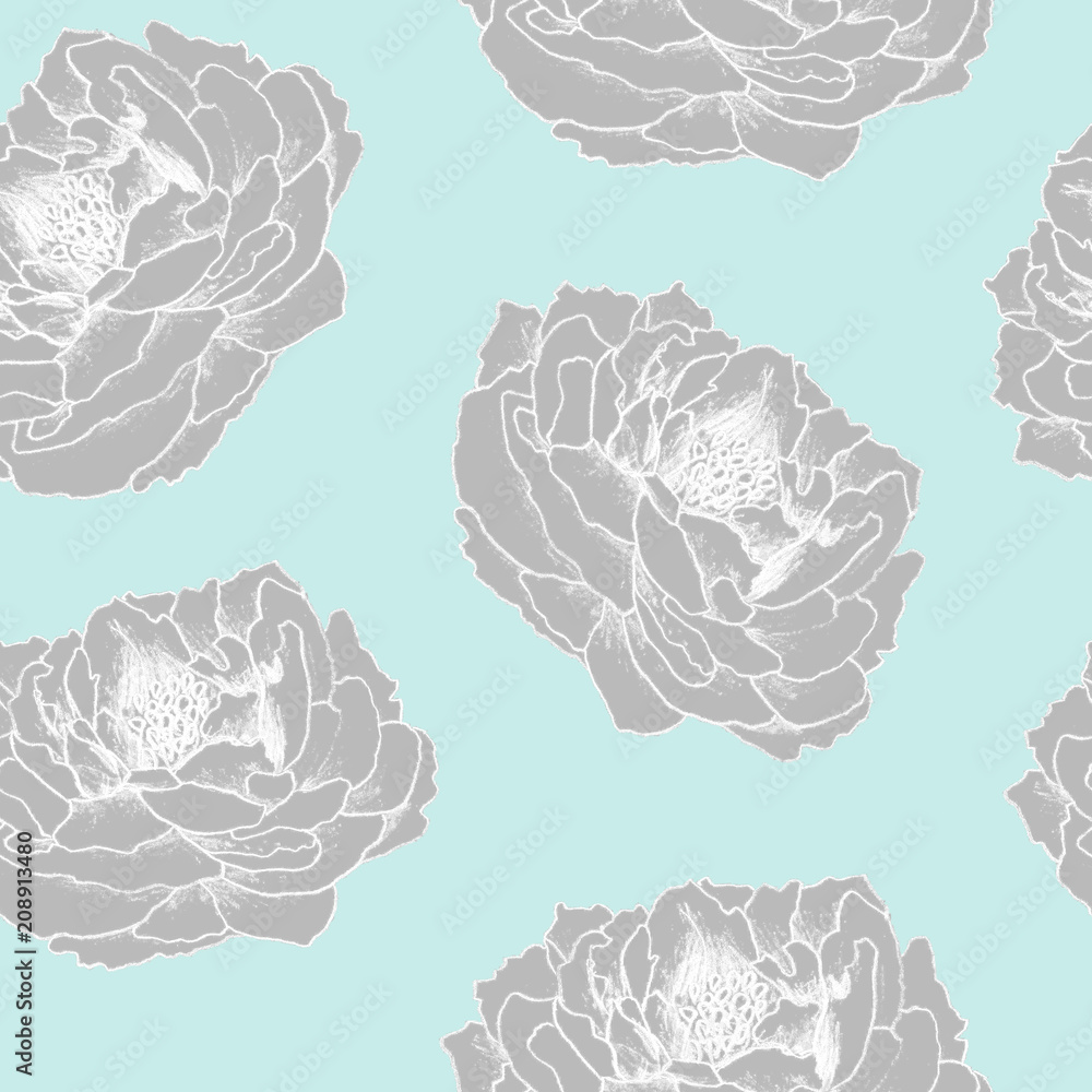 Seamless hand drawn floral pattern for textile, fabric, paper, wallpaper. Peony flowers on the blue background. Seamless hand drawn floral pattern for textile, fabric, paper, wallpaper. Peony flowers on the blue background.