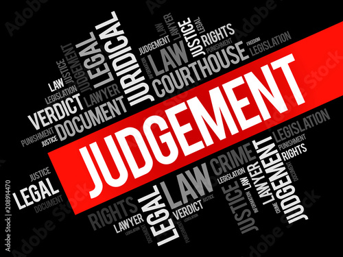 Judgement word cloud collage, law concept background