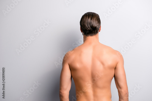 Obraz na plátně Rear back behind view photo of strong muscular handsome attractive stunning conf