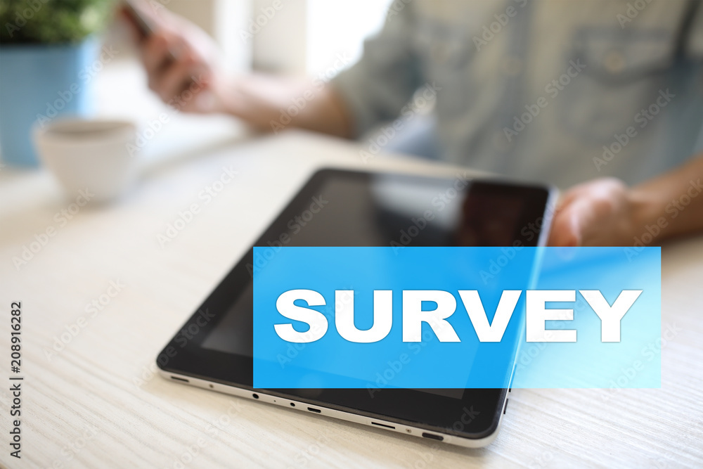 Survey text on virtual screen. Feedback and customers testimonials. Business internet and technology concept. Survey text on virtual screen. Feedback and customers testimonials. Business internet and technology concept.