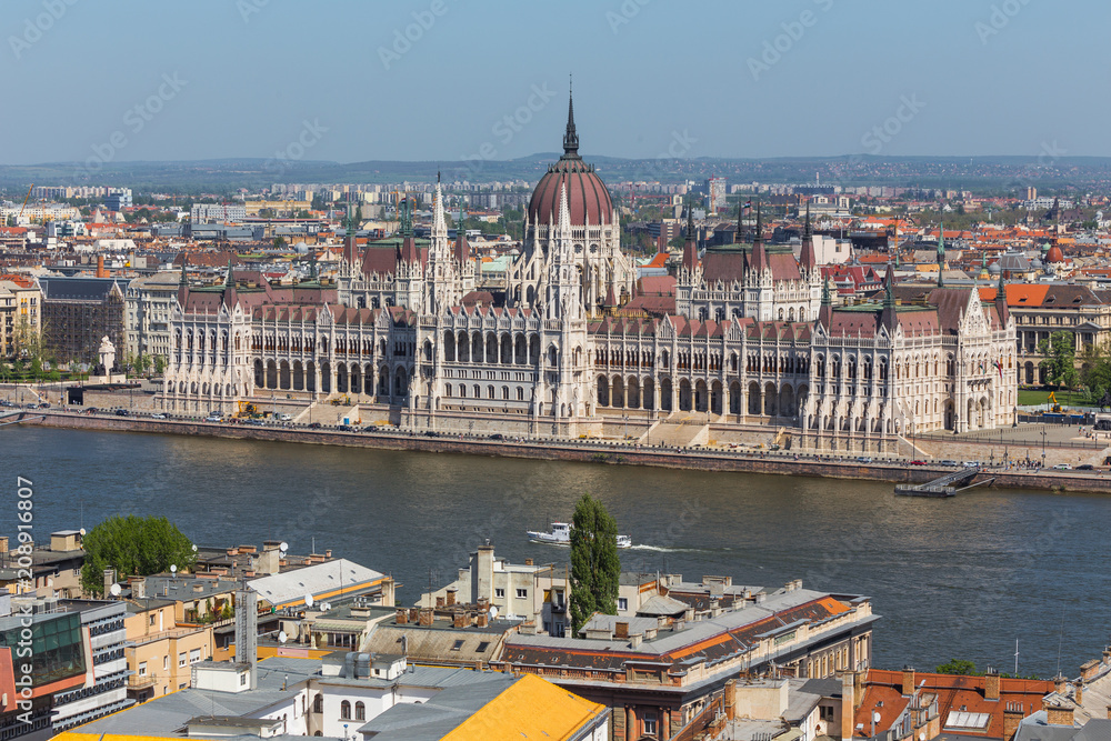 budapest houses of Parliament hungary from above in the summer