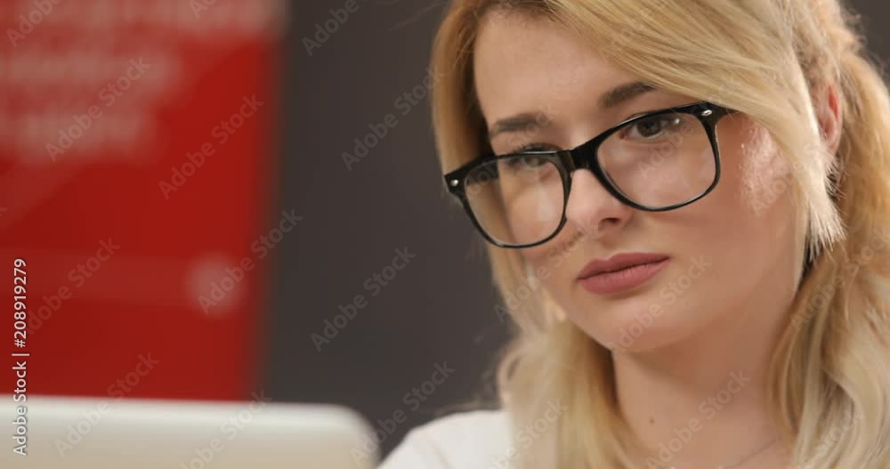 Portrait of happy beautiful young businesswoman working at notebook. Portrait of happy beautiful young businesswoman working at notebook.
