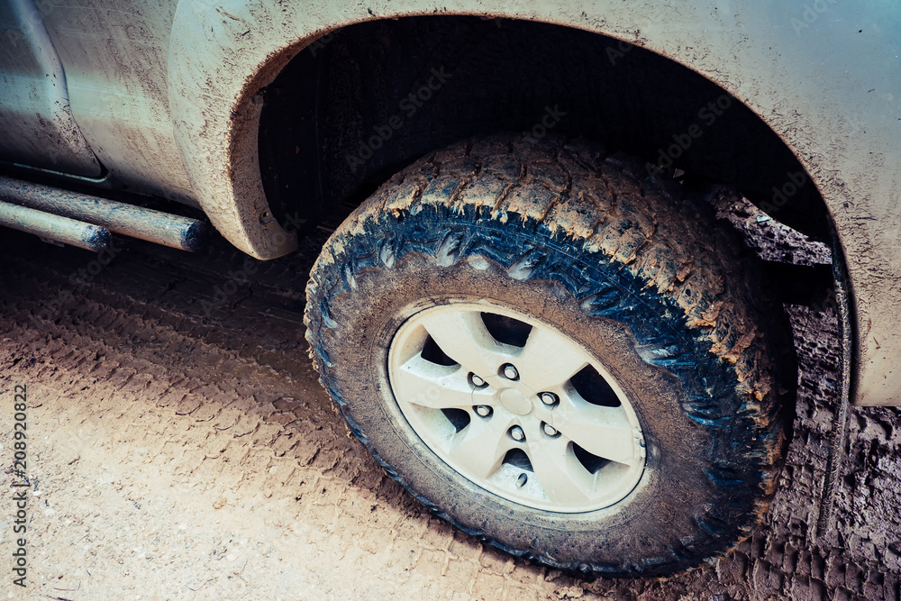 Truck car wheel on offroad steppe adventure trail Truck car wheel on offroad steppe adventure trail