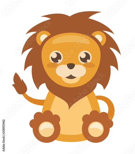 Fototapeta Naklejka Na Ścianę i Meble -  Cheerful little lion on white background, vector illustration.