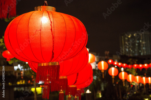 Photography Red Chinese lanterns on new year in chinatown