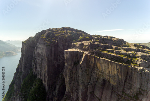 Photo of Preikestolen, Pulpit Rock at Lysefjord in Norway. Aerial view.