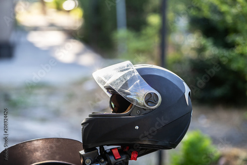 motorcycle helmet in the street