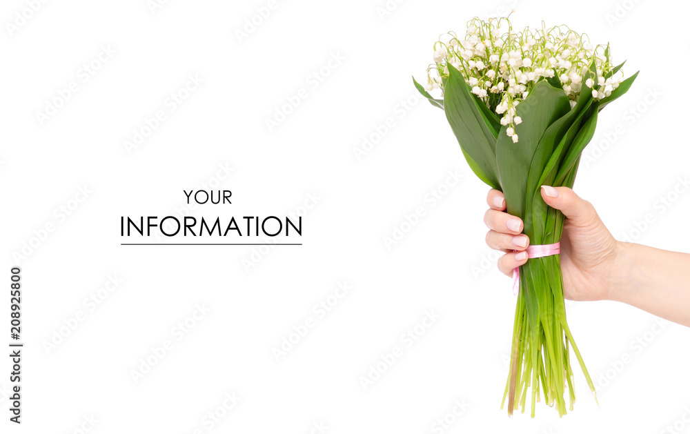 Flowers lily of the valley in hand pattern on a white background isolation