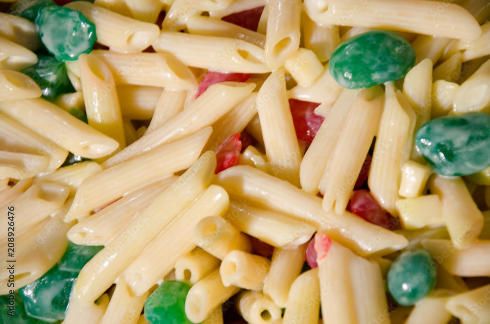 Filipino pasta salad served as a dessert or snack. Filipino pasta salad served as a dessert or snack.