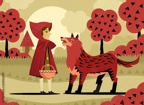 little red hood in the woods with big bad wolf