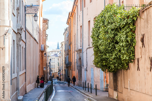 Aix-en-Provence, FRANCE, on March 8, 2018. Urban view typical for small towns of Provence. Bright sunny spring day